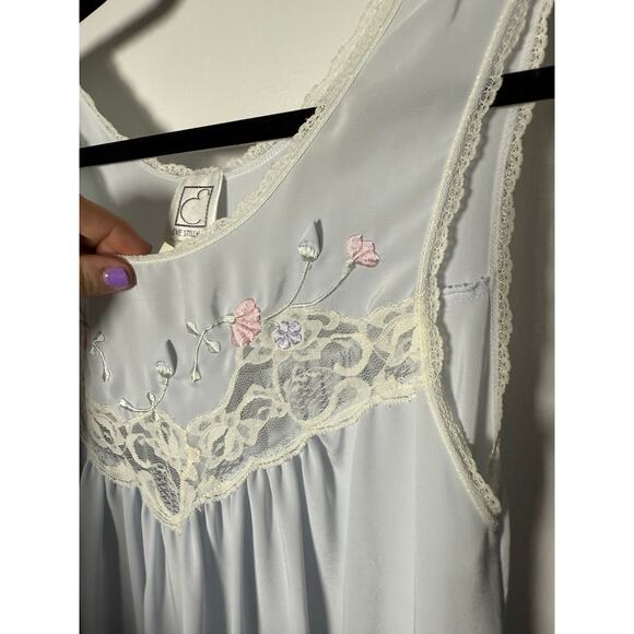VTG Eve Stillman Embroidered Lace Granny Light Blue Cottage Nightgown Dress S - Picture 6 of 8